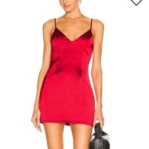 Revolve Nicole Mini Dress Burgundy V-Neck Low Back Satin